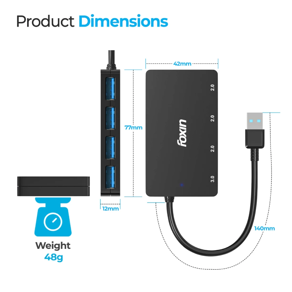 Foxin 4 Port USB Hub 3.0 FUH 004 view 3